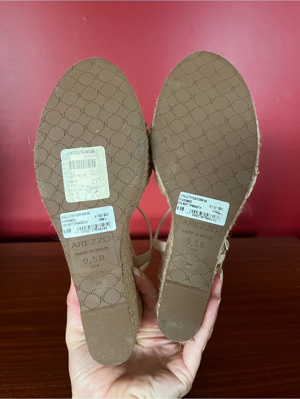 New Arezzo Cream Knot Espadrille Wedge Sandals